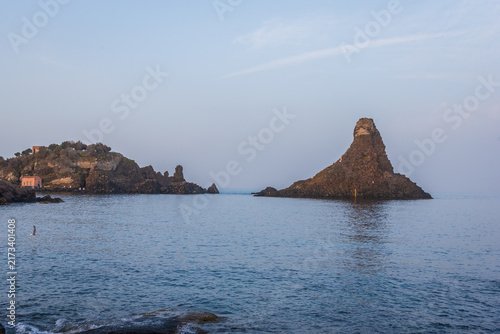 View of the Cyclopean Isles in Acitrezza, Catania, Sicily, Italy, Europe