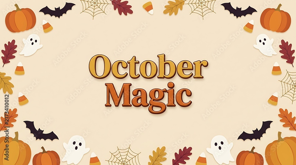 Fototapeta premium Festive october magic halloween background typography featuring pumpkins and bats for seasonal holiday party invitation designs