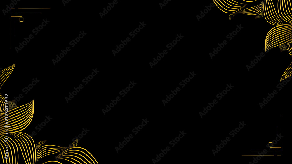Fototapeta premium Elegant Black And Gold Floral Abstract Background With Luxury Line Art Pattern And Corner Frame