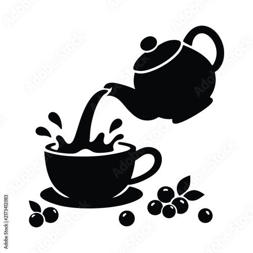Teapot Pouring Hot Tea into Cup Vector Icon