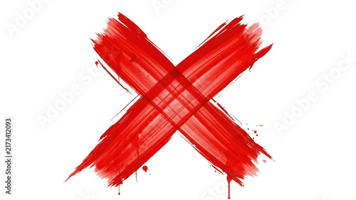 Hand painted red x mark brush stroke symbol