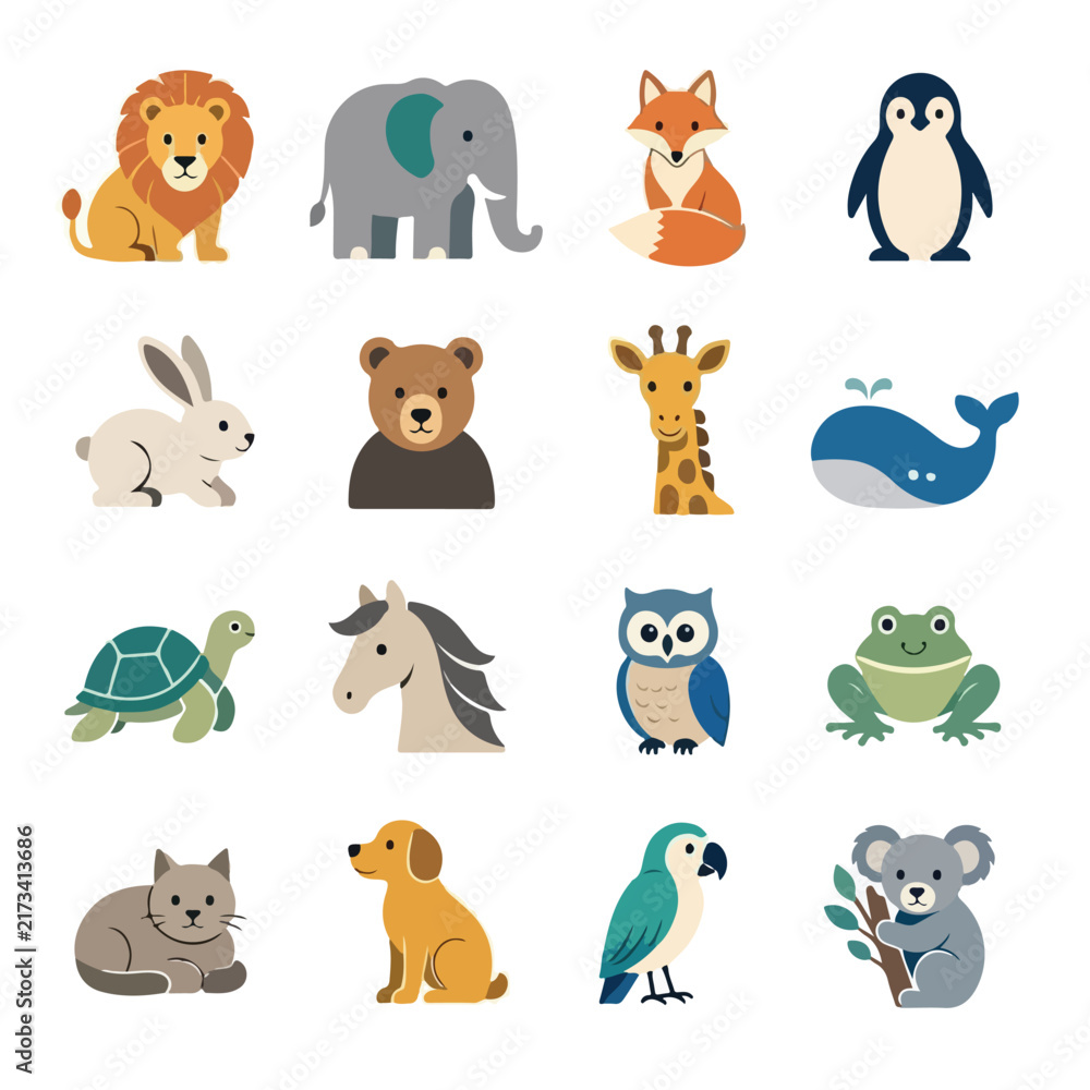 Obraz premium Vector-based animal icon set collection on a white background