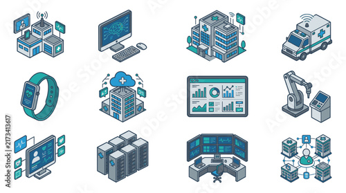 Isometric Technology and Industry Icons Collection.