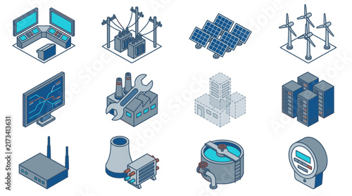 Isometric Technology and Industry Icons Collection.