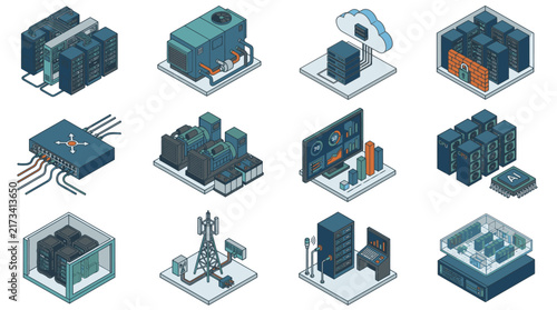 Isometric Technology Data Center Server Rack Design.