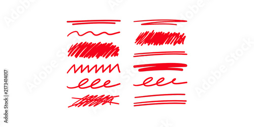 Bild auf Leinwand Set of various hand drawn red scribbles and underlines for text emphasis highlighting and editorial layout correction