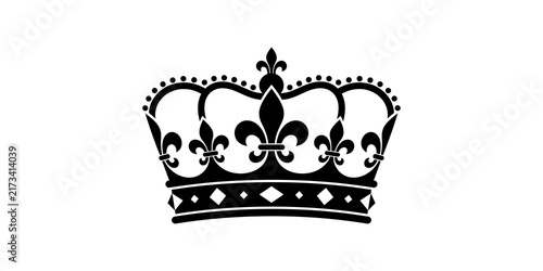 Canvastavla Black silhouette of crown with fleur-de-lis elements on transparent background symbolizing royalty, power, and elegance
