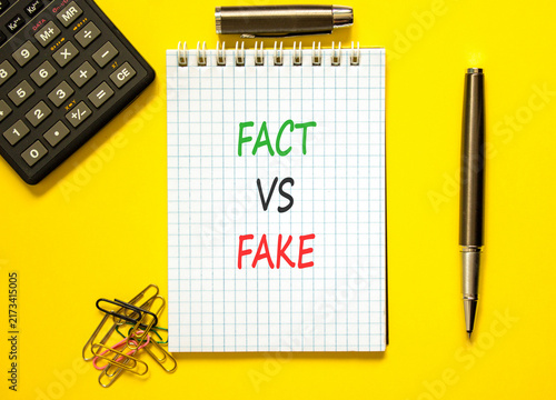 Photography Fact vs versus fake words symbol