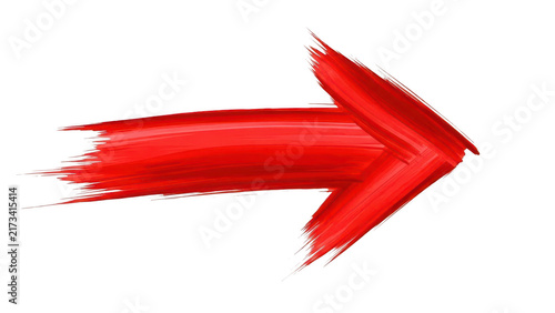 Red arrow symbol painted with a dry brush stroke