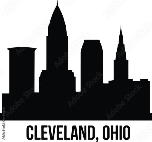 Cleveland Ohio City Skyline Silhouette Vector with Modern Urban Architecture