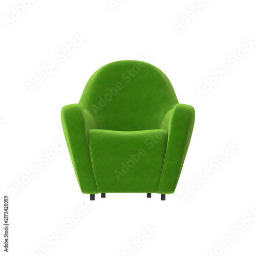 Foto Modern green armchair with plush velvet upholstery and black legs