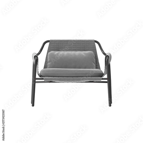 Фотография Modern gray armchair with plush cushions and quilted backrest on white backgroun