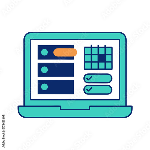 Laptop screen displaying interactive interface with buttons and options  