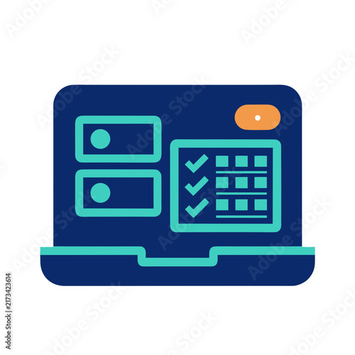 Laptop with checklist and data representation in flat design  