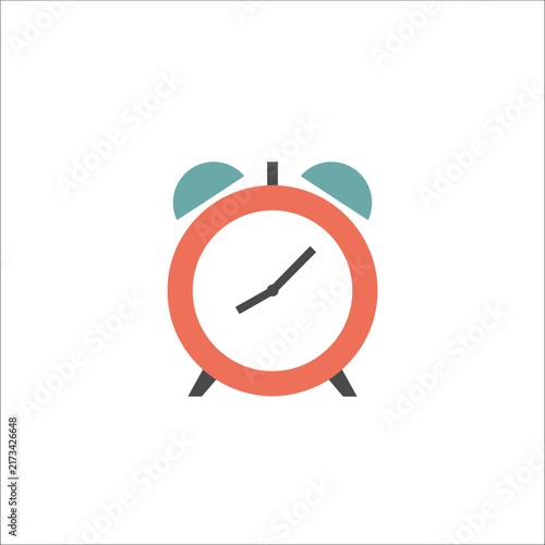 Flat Vector Illustration Of An Alarm Clock With Red Frame And Teal Bells time timing schedule wake wakeup
