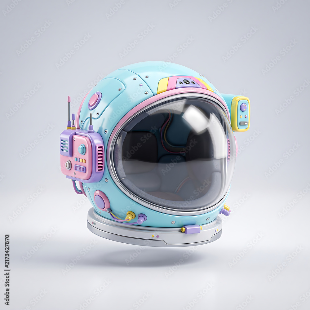 Fototapeta premium Pastel astronaut helmet floating in white background