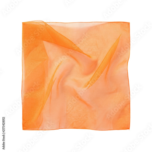 Obraz na plátně Vibrant orange sheer organza fabric square on transparent background