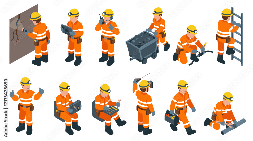Fototapeta premium Collection of construction workers in orange safety gear.