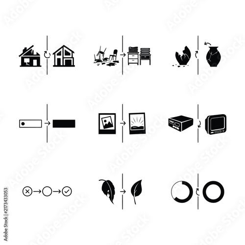 Hand-drawn real estate icons and home symbols set. Vector-style housing, property, and mortgage line art collection for business presentations.