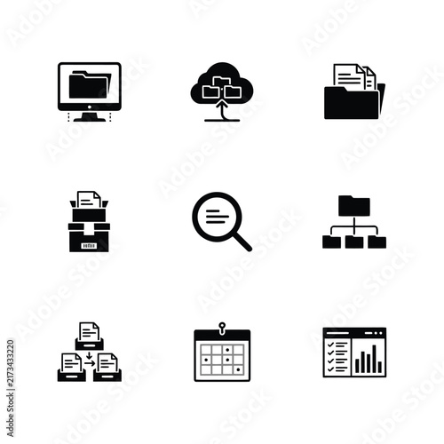 Cloud computing technology icons set on digital background. Vector network infrastructure symbols for data storage and internet services.