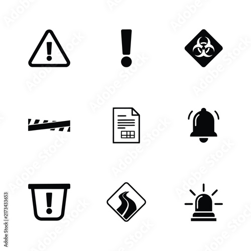 Safety warning icons set for workplace hazards and emergency alerts. Vector symbols of danger, caution, and protective equipment for health and sec...
