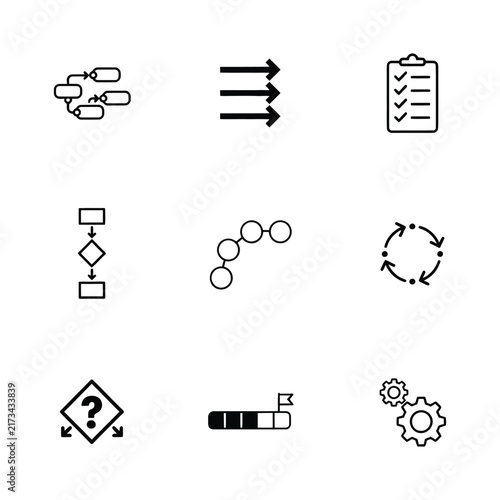 Minimalist business icons set for workflow and productivity. Flat design vector symbols for planning, security, and data management.