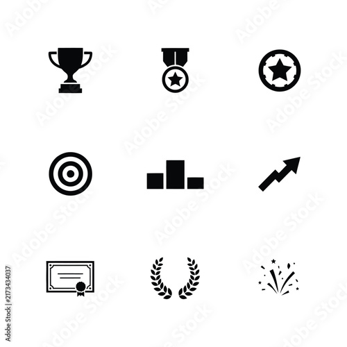 Set of flat design sports and achievement icons. Vector illustration of trophies, awards, and success symbols for business and competition.