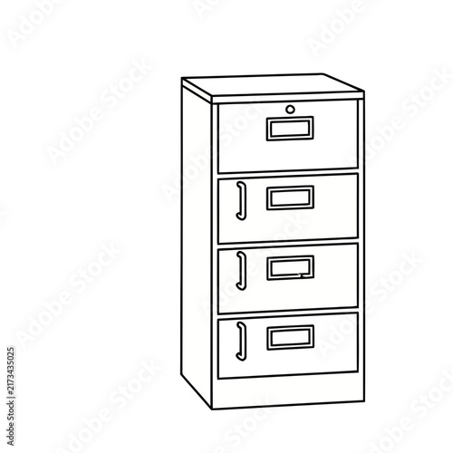 Four Drawer Filing Cabinet Line Art