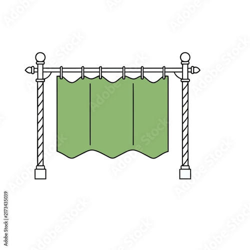 Green curtain on a decorative rod