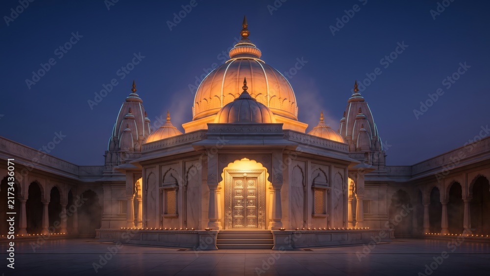 Obraz premium Dagdusheth Ganpati Temple Pune Blue Hour – Illuminated Marble Shrine