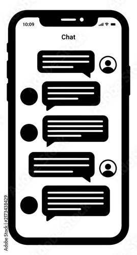 Smartphone with chat interface showing text message bubbles and user profile icons