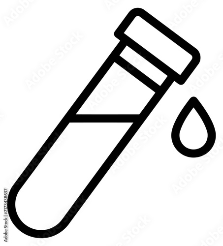 Test tube with liquid and a falling drop icon, representing laboratory analysis, chemical experiments, blood samples, or medical testing and research