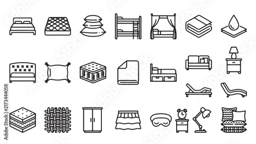 Bild auf Leinwand Bed and mattress line icon set for interior design
