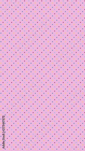 Pink fabric with tiny blue dots arranged in a neat diagonal repeat. Useful for sewing, apparel, quilting, nursery decor, wrapping, and textile shopping.  