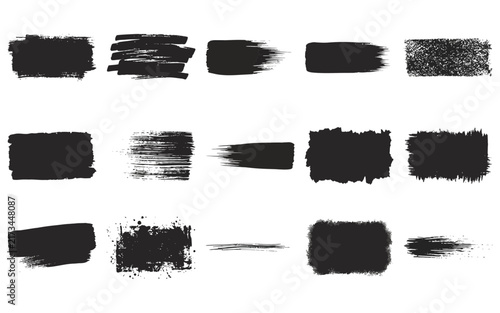 Картината върху платно Hand painted black ink brush strokes and grunge texture rectangles for artistic frames and banner backgrounds