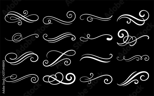Collection of white calligraphic swashes and decorative swirl dividers for luxury branding and cards.