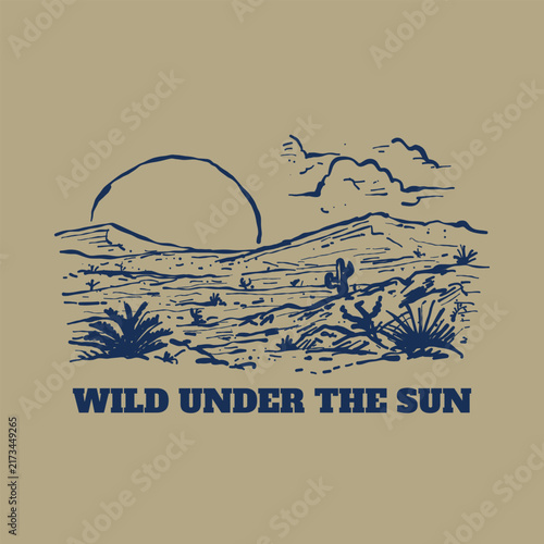 Desert Landscape Outdoor Adventure Hand-Drawn Illustration