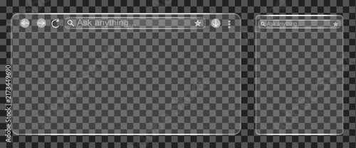Glassmorphism browser window mockup and search bar templates vector design