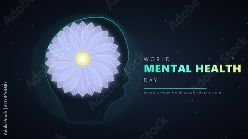 World Mental Health Day Conceptual Animation with Floral Brain Growth
