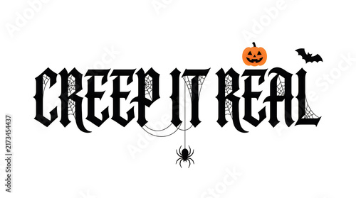 Creepy halloween text with spider and jack o lantern