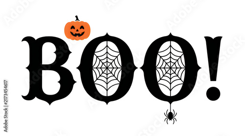 Halloween spooky boo text with jack o lantern