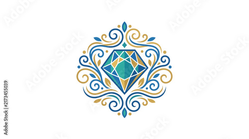 Elegant Jewelry Diamond Gemstone with Luxury Ornate Filigree Swirls Ornament
