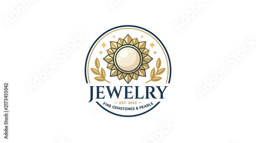 Elegant Jewelry Logo Design with Central Pearl and Golden Gemstone Star Emblem