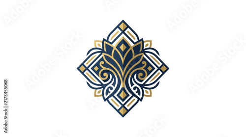 Elegant Luxury Floral Ornament Logo Design with Gold and Blue Colors