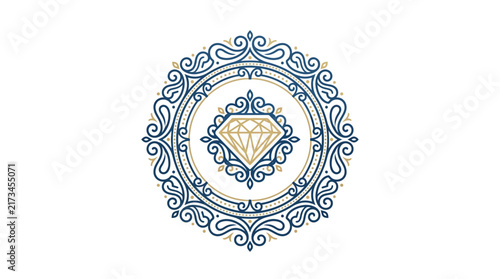 Elegant Luxury Diamond Emblem with Ornate Circular Filigree Frame Design