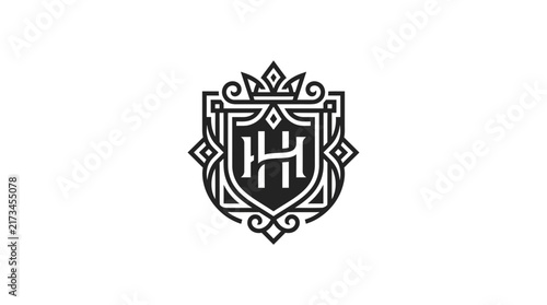 Elegant Luxury Crest Emblem with Letter H and Royal Crown Ornaments
