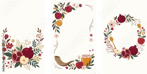 Rosh hashanah themed bookmarks featuring apples pomegranates and honey for jewish new year celebrations