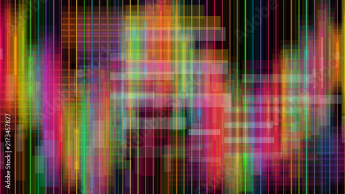 Abstract digital spectrum background with colorful vertical lines and glowing light grids.