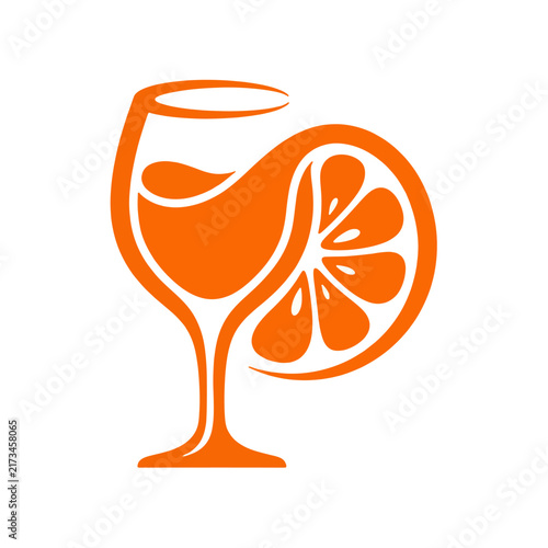 Fresh orange juice glass logo with citrus slice icon design for bar and beverage branding