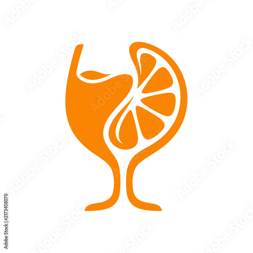 Orange juice cocktail glass with orange slice logo vector icon design template